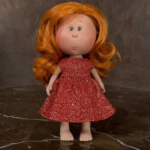 Handmade Red Gold Lurex Knit Doll Dress for 9 inch Mia Doll  - Doll outfit - Sparkly Doll Clothes - Knitted doll dress
