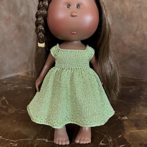 Handmade Light Green Lurex Knit Doll Dress for 12 inch Mia Doll - Sparkly Doll Clothes - Knitted doll dress fits 12&quot; Mia doll and Pippa doll