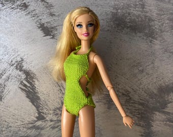 Knitted swimsuit for for 11,5 inch fashion doll 1/6 scale - Beach doll clothes - Doll outfit 30cm - Swimwear - Swimming costume Fashion doll