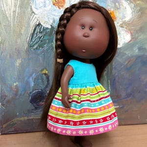 Bright Blue Dress with Multi-Colored Horizontal Stripe for Mia Doll 12 inch - Handmade Mia doll dress - Doll outfit - Fits Pippa doll