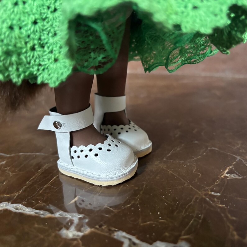 Handmade Green Crochet Lace Doll Outfit and Shoes for 12 inch Mia / Pippa Doll - 12" Doll dress, underskirt, sandals image 10