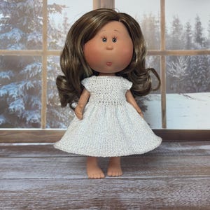 Doll outfit - Handmade White Lurex Knit Doll Dress for 9 inch Mia Doll - Sparkly Doll Clothes - Knitted doll dress for 9&quot; Mia Doll