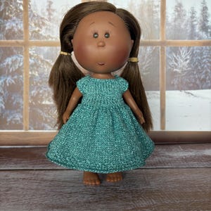 Handmade Blue Lurex Knit Doll Dress for 9 inch Mia Doll  - Doll outfit- Sparkly Doll Clothes - Knitted doll dress
