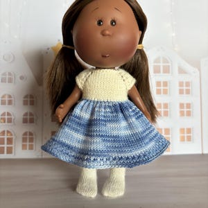 Knit Melange Dress and Seamless Tights Set or only dress for 9 inch Mia Doll - White and Blue - Doll clothes - fashion doll outfit