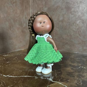 Handmade Green Crochet Lace Doll Outfit and Shoes for 12 inch Mia / Pippa Doll - 12" Doll dress, underskirt, sandals image 12