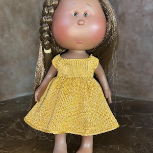 Handmade Dark Yellow Lurex Knit Doll Dress for 12 inch Mia Doll - Sparkly Doll Clothes - Knitted doll dress fits 12"" Mia and Pippa dolls