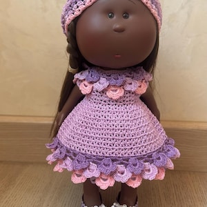 Handmade Purple Crochet Doll Dress and Shoes for 12 inch Mia Doll - Lace Doll Clothes - Knitted doll dress fits 12" Mia doll and Pippa doll