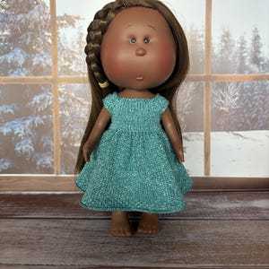 Handmade Blue Lurex Knit Doll Dress for 12 inch Mia Doll and Pippa Doll - Doll outfit- Sparkly Doll Clothes - Knitted doll dress