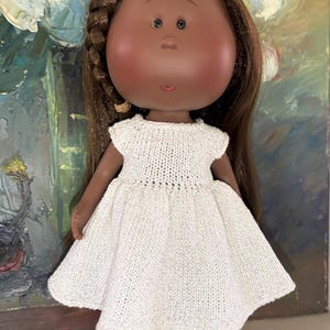 Handmade White Lurex Knit Doll Dress and Shoes for 12 inch Mia Doll and Pippa Doll - Doll outfit- Sparkly Doll Clothes - Knitted doll dress