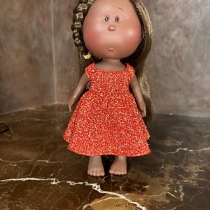 Handmade Red Gold Lurex Knit Doll Dress for 12 inch Mia Doll - Sparkly Doll Clothes - Knitted doll dress fits 12" Mia doll and Pippa doll