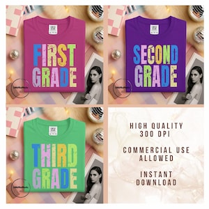 Preppy Back to School Bundle PNG,First Day of School Designs, Kindergarten to Third Grade, Retro Teacher Shirt Neon Sublimation,Fourth Grade