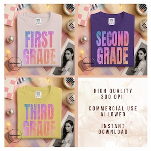Preppy Back to School Bundle PNG, First Day of School Designs, Kindergarten to Third Grade, Retro Teacher Shirt Neon Sublimation