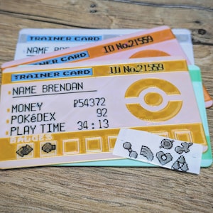 Personalized Pokémon trainer ID card with badge stickers