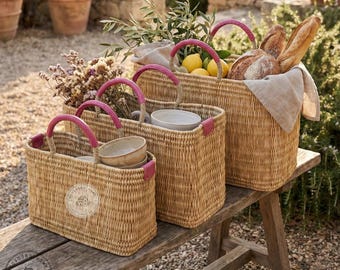 Panier de marché français - sac fourre-tout en paille en rotin - shopper marocain de plage - sac à main de pique-nique tissé à la main
