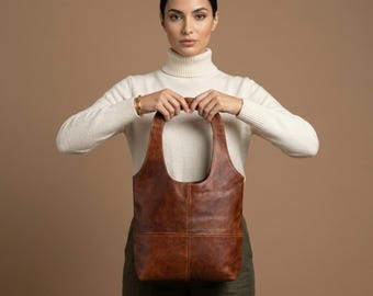 Chocoladebruine leren tas - zachte slordige hobo - warme bruine schoudertas - handtas vintage stijl