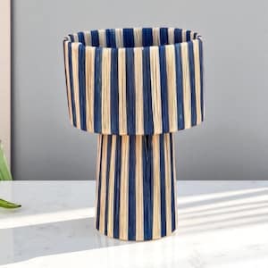 Handmade Blue Striped Raffia Table Lamp | Boho Coastal Lighting | Eco-Friendly Decor | 35cm Tall | Modern Artisan Lamp