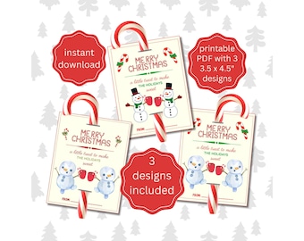 Christmas Candy Cane Holder Printable Gift Tags (Digital Download)
