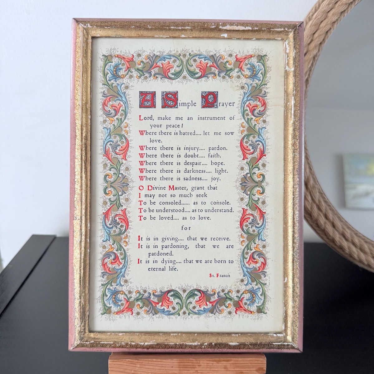 A Simple Prayer, Florentine Framed Art, Gilded Gold, Pink Red Blue, Abstract Floral Print, Prayer of St Francis, Religious Art, Vintage - Etsy