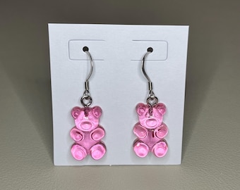 Pink Gummy Bear Charm Earrings- Stainless Steel and Nickel Free