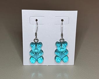 Blue Gummy Bear Charm Earrings-   Stainless Steel and Nickel Free
