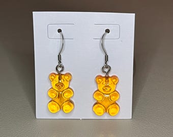 Orange Gummy Bear Charm Earrings- Stainless Steel and Nickel Free