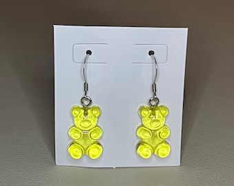 Yellow Gummy Bear Charm Earrings- Stainless Steel and Nickel Free