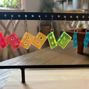 Neon Cassette Tape Earrings - Stainless Steel - Nickel Free