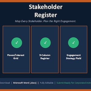 Stakeholder Register Template Word | Power Interest Grid | Engagement Strategy Tool