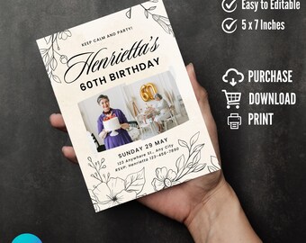 60th birthday invite 60th birthday digital invite, 60th birthday gift, 60th birthday party 60th Surprise Party Invite For Women.