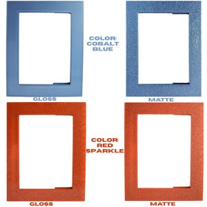 May include: Four rectangular picture frames in cobalt blue and red sparkle, with gloss and matte finishes. The text in the image reads "COLOR: COBALT BLUE" and "COLOR: RED SPARKLE".