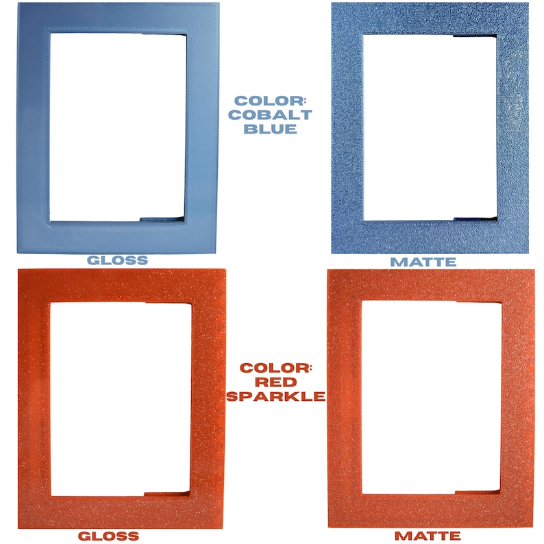 May include: Four rectangular picture frames in cobalt blue and red sparkle, with gloss and matte finishes. The text in the image reads "COLOR: COBALT BLUE" and "COLOR: RED SPARKLE".