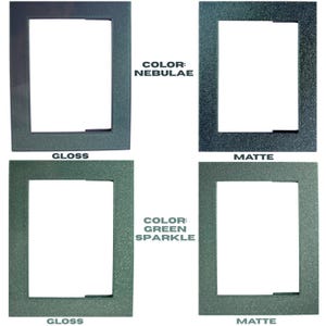 May include: Four picture frames in a square arrangement. Two frames are a glossy finish, and two are matte. The top two frames are "Nebulae" color, and the bottom two are "Green Sparkle." Each frame has a rectangular opening.