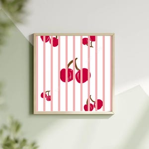 Leuke muurkunst kersenroze strepen Digitale download Kunst aan de muur wordt afgedrukt Trendy schattig Office Bar Cart Girly Art Doodle handgetekende