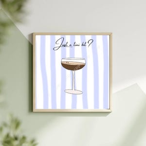 Espresso Martini Just a Tini Bit Blue Bar Cart Arte de pared Doodle Descarga digital Impresiones artísticas Oficina Cocina Bar Sala de estar Plantilla Canva