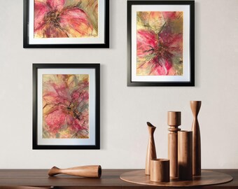Framed Abstract Floral Original Paintings, Modern Decor Set