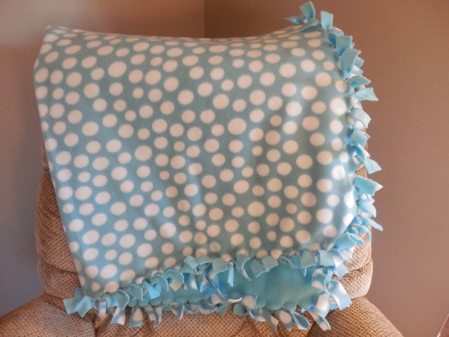 Baby boy hand tied fleece blanket blue with white dots Etsy