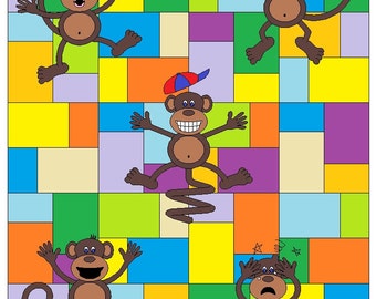 Monkeying Around - 5 Little Monkeys PDF Quilt Applique Pattern