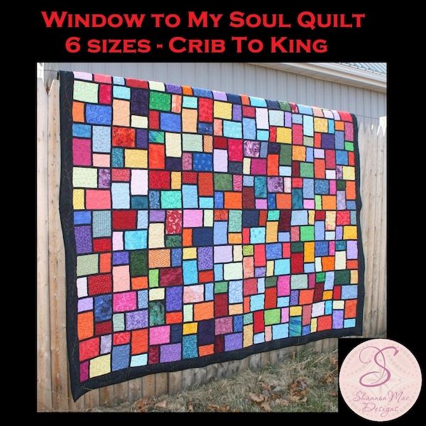 Stained Glass Quilt PDF Pattern in multiple sizes - Window to My Soul by ShannonMac Designs - fat quarters, layer cake, scraps, scrapbuster