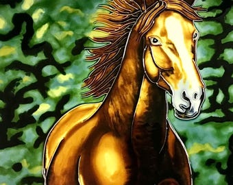 Majestic Stallion Vintage Handmade Glossy Ceramic Tile Hang/Frame Display Home Décor