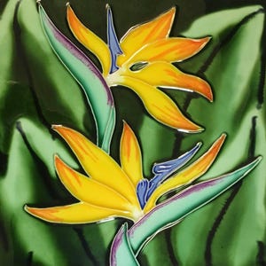Bird of Paradise Tropical Flower Handmade Vintage Glossy Ceramic Tile Versatile for Hanging, Framing, Bathroom, Kitchen, Living Room Décor