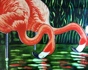 Tropische Flamingo-Vögel Vintage handgemachte glänzende Keramikfliese zum Aufhängen, Rahmen für Badezimmer, Küche, Wohnzimmer-Dekor