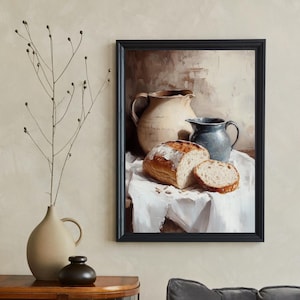 Sourdough Bread Digital Art - Rustic Kitchen Printable - Vintage Farmhouse Wall Decor - Country Kitchen Still Life