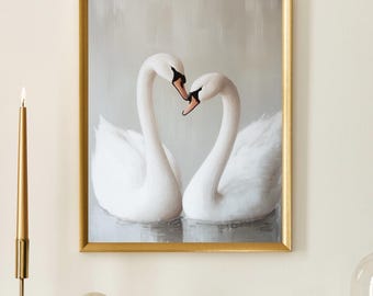 Impresión de arte de pared de cisne / Póster vintage de cisne / Descarga de pintura de cisne / Decoración de cisne pastel / Arte retro de cisne para guardería