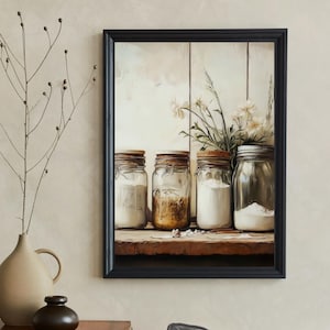 Mason Jar Country Kitchen Art - Bauernhaus Vintage Wanddekor - Rustikale Landschaftsküchenkunst - Herunterladbarer Druck