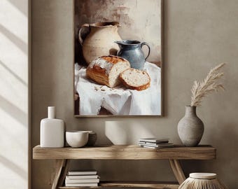 Art numérique pain au levain - cuisine rustique imprimable - décoration murale ferme vintage - cuisine campagnarde, nature morte