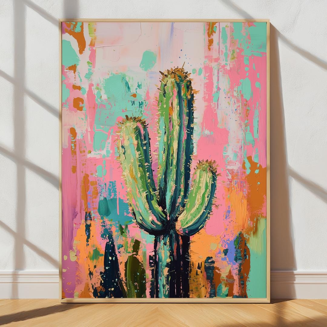 Cactus Wall Art Print | Colorful Desert Decor | Abstract Boho Painting ...