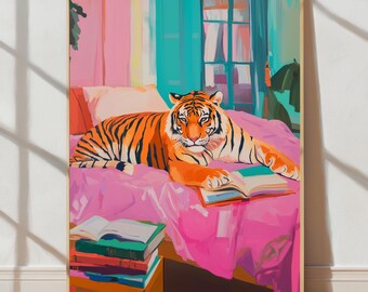 Póster de tigre maximalista / Decoración moderna de tigre para dormitorio / Lámina de dopamina / Láminas artísticas atrevidas para espacios eclécticos