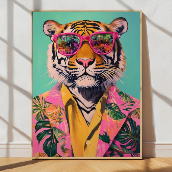 Tiger Poster Wall Decor | Colorful Maximalist Art Print | Eclectic Tiger Painting | Living Room & Apartment Decor