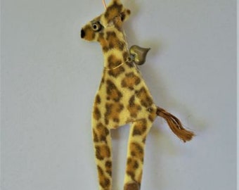 Gizelle the Giraffe Pin, African ,Animal, Heart, Brown, Whimsical, Recycled Textiles, Repurposed Fabric