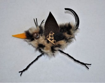 Fluffy the Bird Brooch, Recycled Fabric, RepurposedTextiles, Forest, Wild Bird, Whimsical, Michigan Made